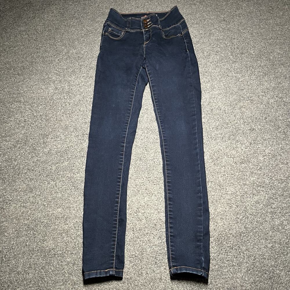 Wax Jeans Womens 22x28 But I Love You Dark Blue Skinny Button Fly Stretch 93400